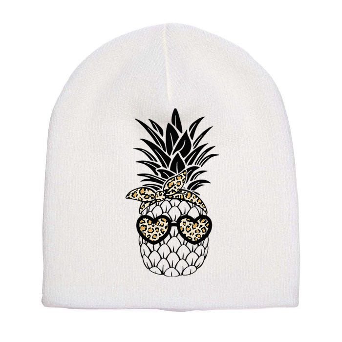 Pineapple Wearing Glasses Leopard Fun Pineapple Short Acrylic Beanie