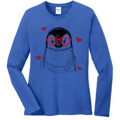 Penguin With Heart Glasses Valentines Day Penguin Lover Great Gift Ladies Long Sleeve Shirt