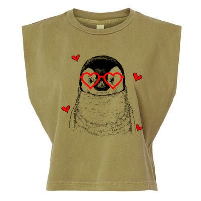 Penguin With Heart Glasses Valentines Day Penguin Lover Great Gift Garment-Dyed Women's Muscle Tee