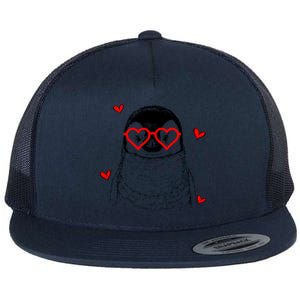 Penguin With Heart Glasses Valentines Day Penguin Lover Great Gift Flat Bill Trucker Hat