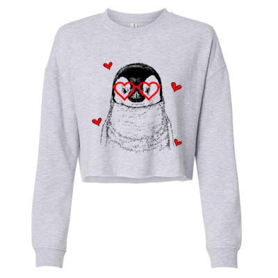 Penguin With Heart Glasses Valentines Day Penguin Lover Great Gift Cropped Pullover Crew