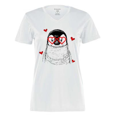 Penguin With Heart Glasses Valentines Day Penguin Lover Great Gift Women's Momentum V-Neck T-Shirt