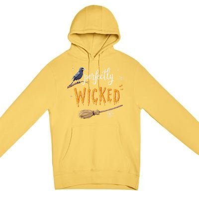 Perfectly Wicked Halloween Women Witchy Raven Broom Premium Pullover Hoodie