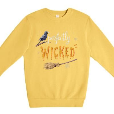 Perfectly Wicked Halloween Women Witchy Raven Broom Premium Crewneck Sweatshirt