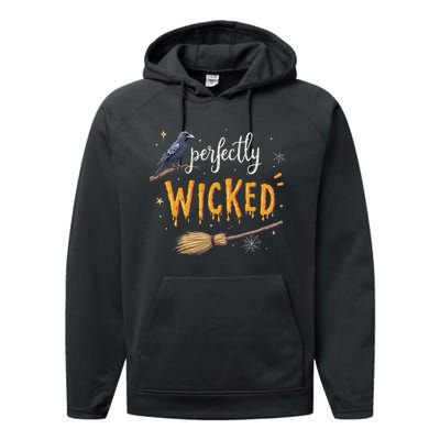 Perfectly Wicked Halloween Women Witchy Raven Broom Performance Fleece Hoodie