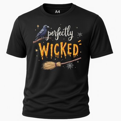 Perfectly Wicked Halloween Women Witchy Raven Broom Cooling Performance Crew T-Shirt