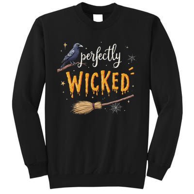 Perfectly Wicked Halloween Women Witchy Raven Broom Sweatshirt