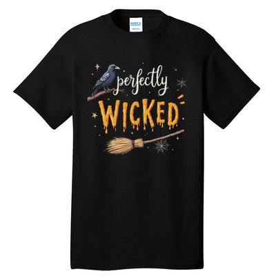 Perfectly Wicked Halloween Women Witchy Raven Broom Tall T-Shirt