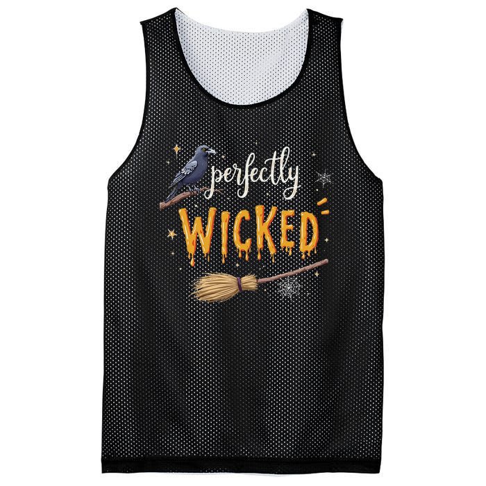 Perfectly Wicked Halloween Women Witchy Raven Broom Mesh Reversible Basketball Jersey Tank