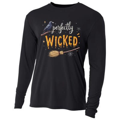 Perfectly Wicked Halloween Women Witchy Raven Broom Cooling Performance Long Sleeve Crew