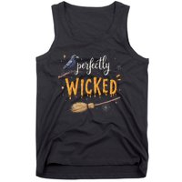 Perfectly Wicked Halloween Women Witchy Raven Broom Tank Top