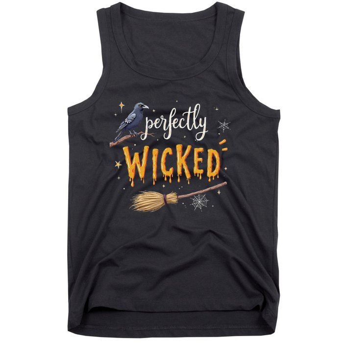 Perfectly Wicked Halloween Women Witchy Raven Broom Tank Top