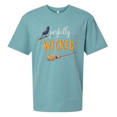 Perfectly Wicked Halloween Women Witchy Raven Broom Sueded Cloud Jersey T-Shirt