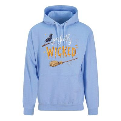 Perfectly Wicked Halloween Women Witchy Raven Broom Unisex Surf Hoodie