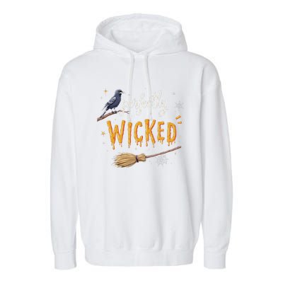 Perfectly Wicked Halloween Women Witchy Raven Broom Garment-Dyed Fleece Hoodie