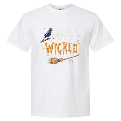 Perfectly Wicked Halloween Women Witchy Raven Broom Garment-Dyed Heavyweight T-Shirt