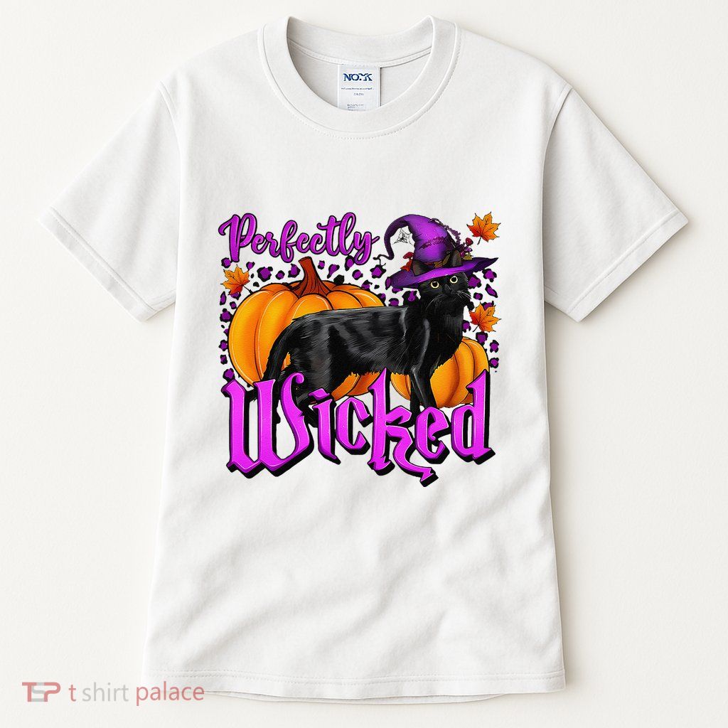 Perfectly Wicked Halloween Black Cat Witch Hat Pumpkin Tall T-Shirt
