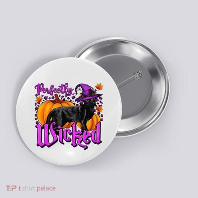 Perfectly Wicked Halloween Black Cat Witch Hat Pumpkin Button