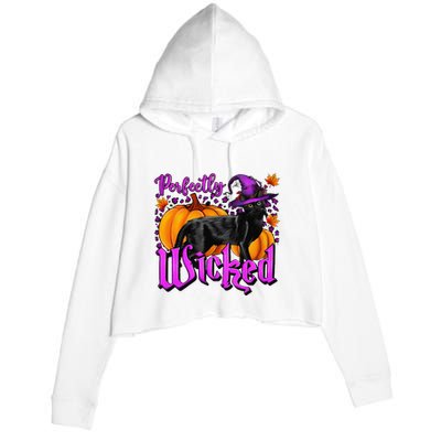 Perfectly Wicked Halloween Black Cat Witch Hat Pumpkin Crop Fleece Hoodie
