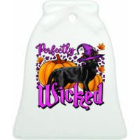 Perfectly Wicked Halloween Black Cat Witch Hat Pumpkin Ceramic Bell Ornament