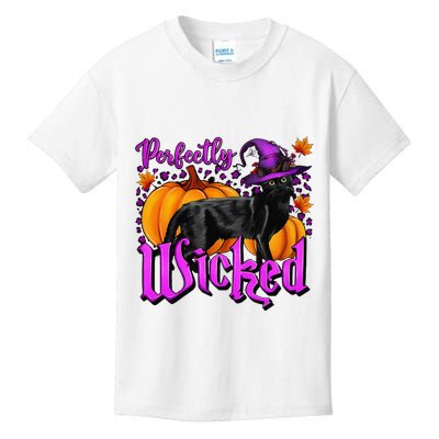 Perfectly Wicked Halloween Black Cat Witch Hat Pumpkin Kids T-Shirt