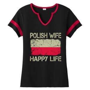 Polish Wife Happy Life Poland Flag Funny Husband Gift Ladies Halftime Notch Neck Tee