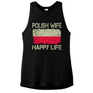 Polish Wife Happy Life Poland Flag Funny Husband Gift Ladies PosiCharge Tri-Blend Wicking Tank