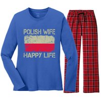 Polish Wife Happy Life Poland Flag Funny Husband Gift Women's Long Sleeve Flannel Pajama Set 