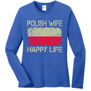 Polish Wife Happy Life Poland Flag Funny Husband Gift Ladies Long Sleeve Shirt