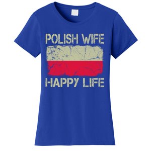 Polish Wife Happy Life Poland Flag Funny Husband Gift Women's T-Shirt