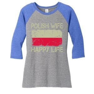 Polish Wife Happy Life Poland Flag Funny Husband Gift Women's Tri-Blend 3/4-Sleeve Raglan Shirt