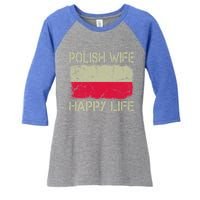 Polish Wife Happy Life Poland Flag Funny Husband Gift Women's Tri-Blend 3/4-Sleeve Raglan Shirt