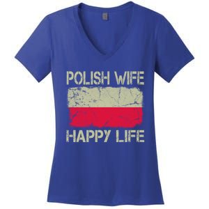 Polish Wife Happy Life Poland Flag Funny Husband Gift Women's V-Neck T-Shirt