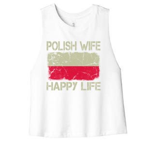 Polish Wife Happy Life Poland Flag Funny Husband Gift Women's Racerback Cropped Tank