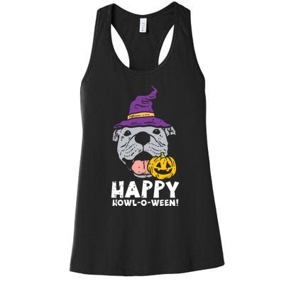 Pitbull Witch Happy Howl O Ween Pumpkin Halloween Pittie Dog Women's Racerback Tank