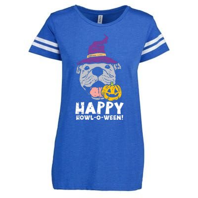 Pitbull Witch Happy Howl O Ween Pumpkin Halloween Pittie Dog Enza Ladies Jersey Football T-Shirt