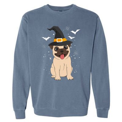 Pug Witch Halloween Dog Puppy Outfit Costume Trick Or Treat Garment-Dyed Sweatshirt