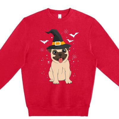 Pug Witch Halloween Dog Puppy Outfit Costume Trick Or Treat Premium Crewneck Sweatshirt