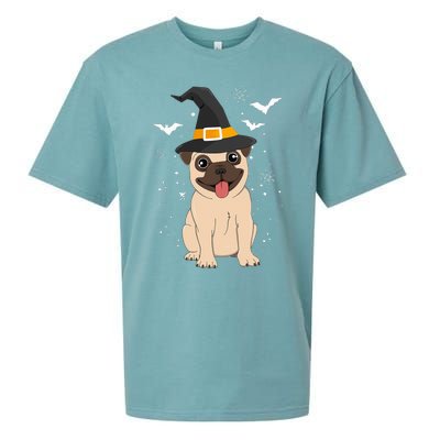 Pug Witch Halloween Dog Puppy Outfit Costume Trick Or Treat Sueded Cloud Jersey T-Shirt