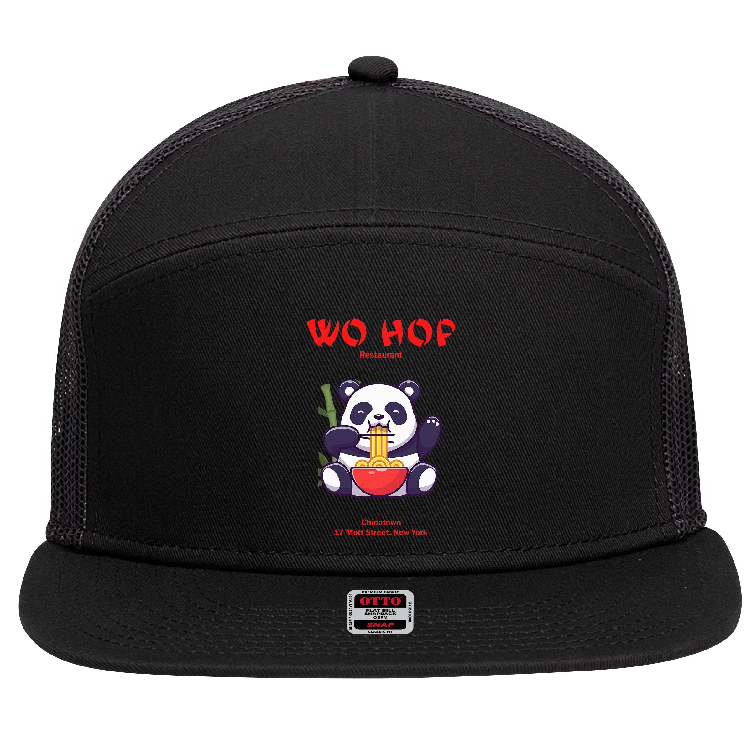 Panda Wo Hop Restaurant Best Bear 7 Panel Mesh Trucker Snapback Hat