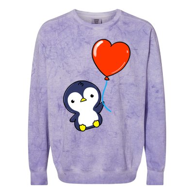 Penguin With Heart Balloon Valentines Day Penguin Great Gift Colorblast Crewneck Sweatshirt