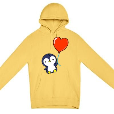 Penguin With Heart Balloon Valentines Day Penguin Great Gift Premium Pullover Hoodie