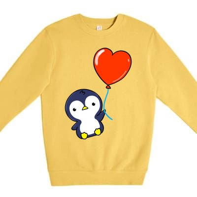 Penguin With Heart Balloon Valentines Day Penguin Great Gift Premium Crewneck Sweatshirt