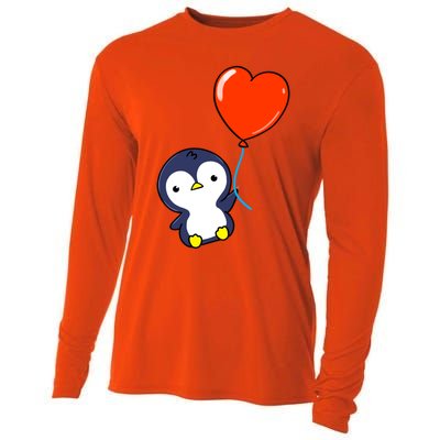 Penguin With Heart Balloon Valentines Day Penguin Great Gift Cooling Performance Long Sleeve Crew