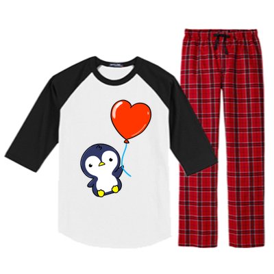 Penguin With Heart Balloon Valentines Day Penguin Great Gift Raglan Sleeve Pajama Set