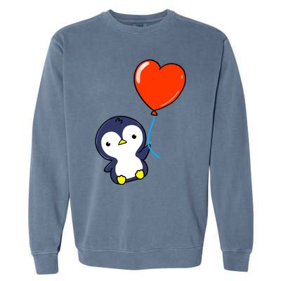 Penguin With Heart Balloon Valentines Day Penguin Great Gift Garment-Dyed Sweatshirt