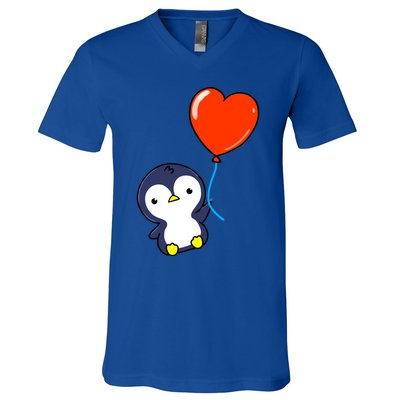 Penguin With Heart Balloon Valentines Day Penguin Great Gift V-Neck T-Shirt