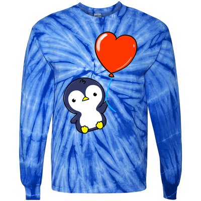 Penguin With Heart Balloon Valentines Day Penguin Great Gift Tie-Dye Long Sleeve Shirt