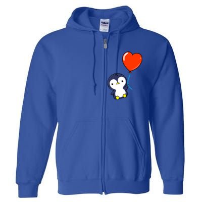 Penguin With Heart Balloon Valentines Day Penguin Great Gift Full Zip Hoodie