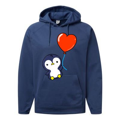 Penguin With Heart Balloon Valentines Day Penguin Great Gift Performance Fleece Hoodie